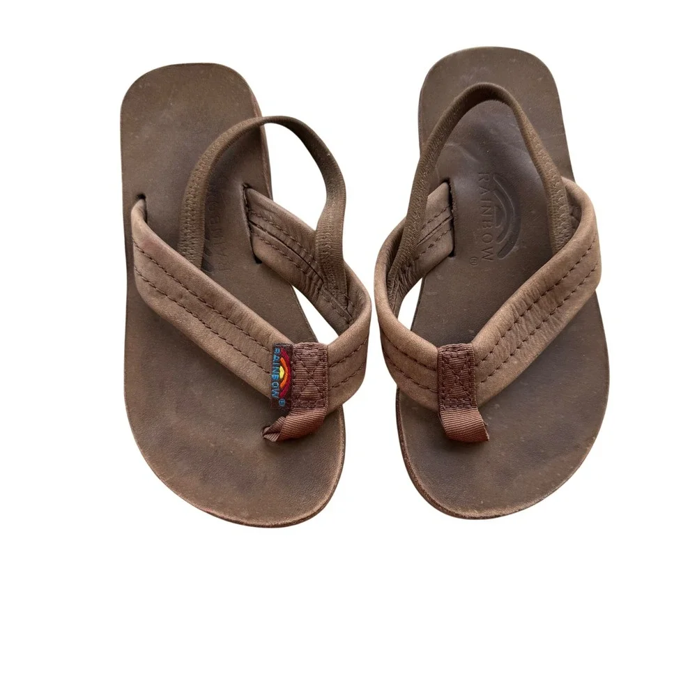 Rainbow Sandals Flip Flops Toddler Size 9/10 Brown Leather Beach Surf Backstrap